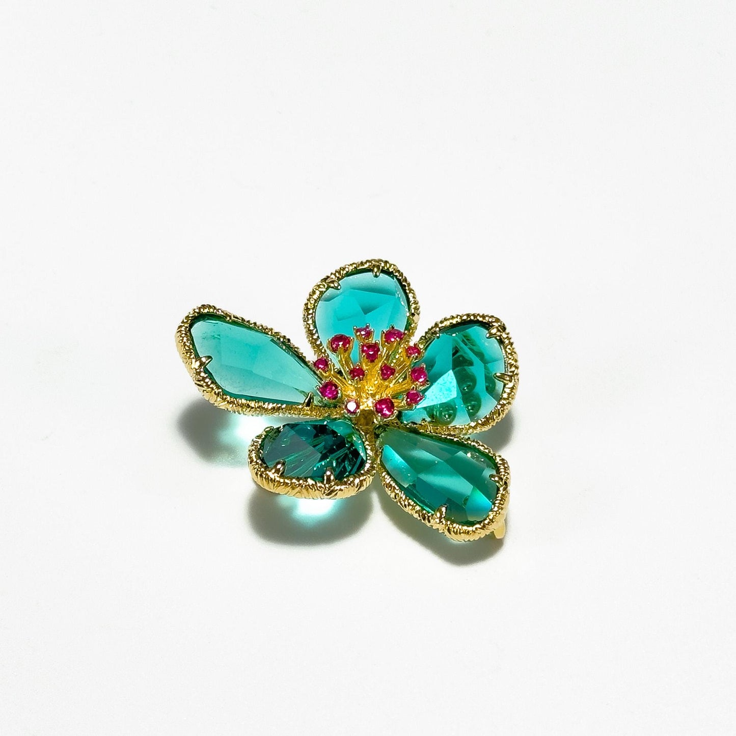 Pink Flower Stamen and Green Petals Brooch