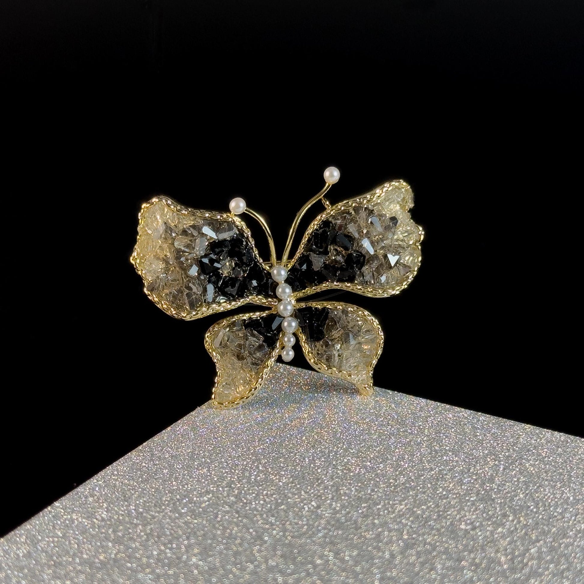 Gradient Black Diamond Butterfly Brooch