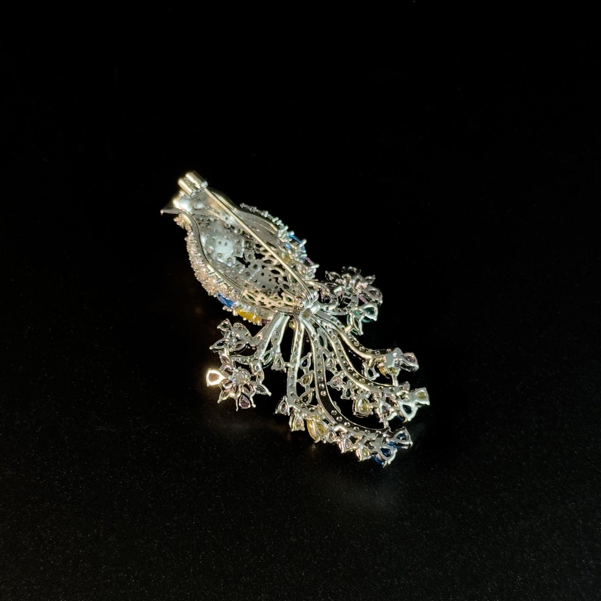 Colorful Long-Tailed Bird Brooch