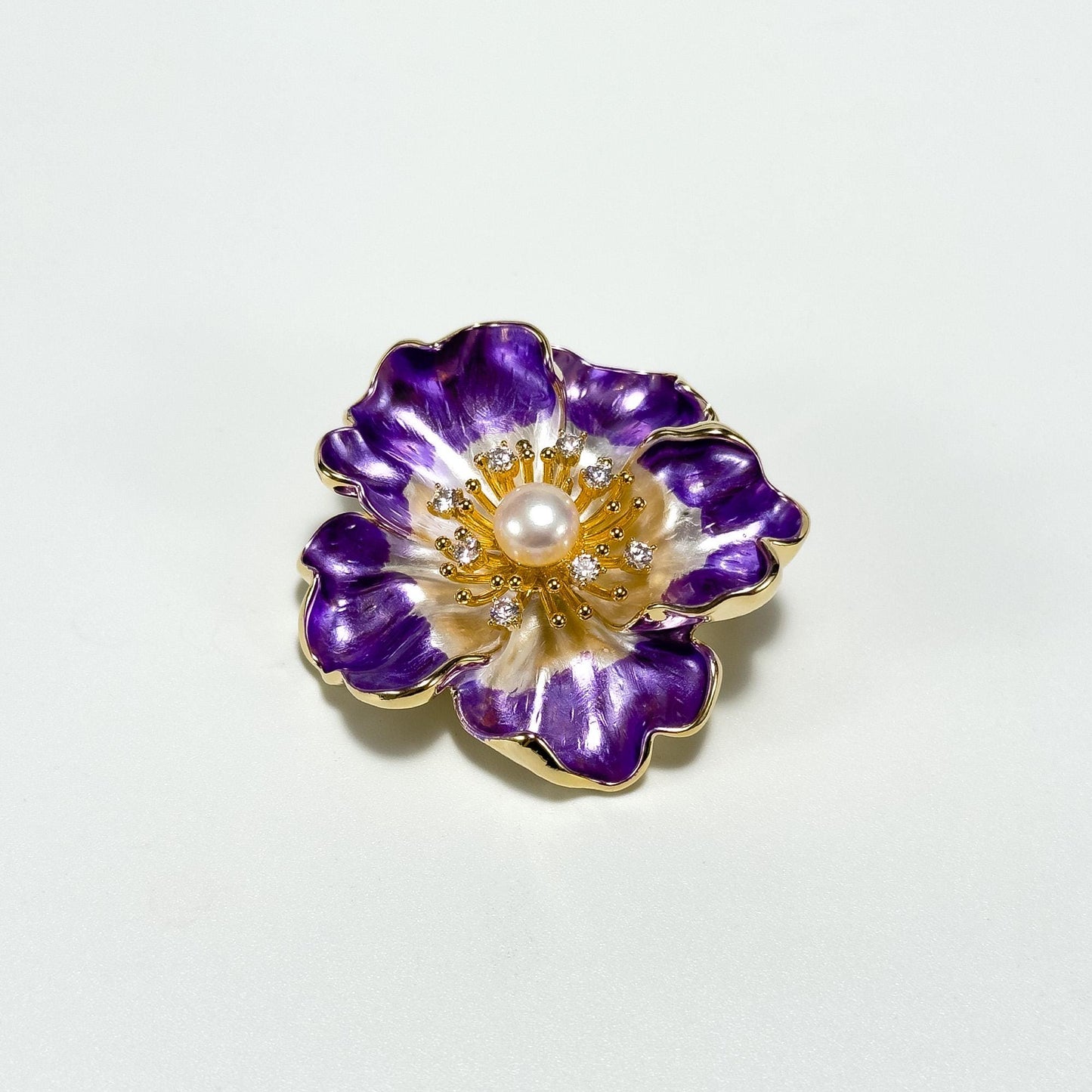 Purple Peony Pearl Brooch