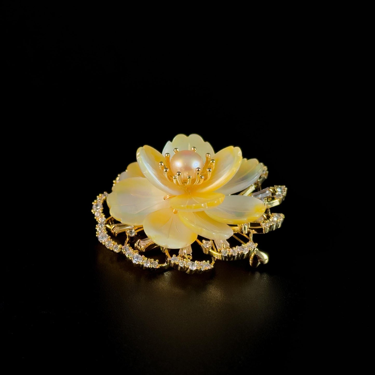 Gold Seashell Flower Brooch
