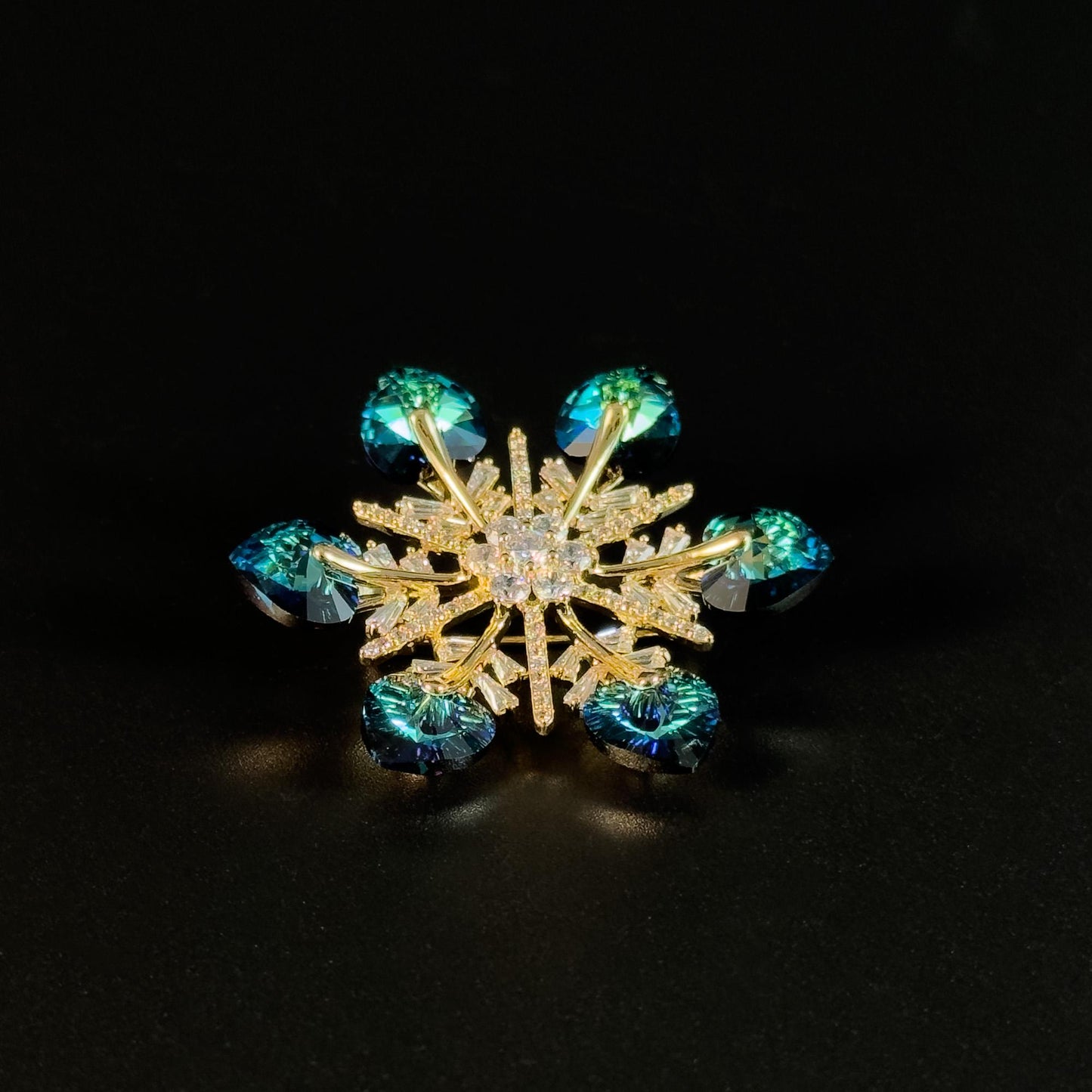 Blue Crystal Snowflake Brooch