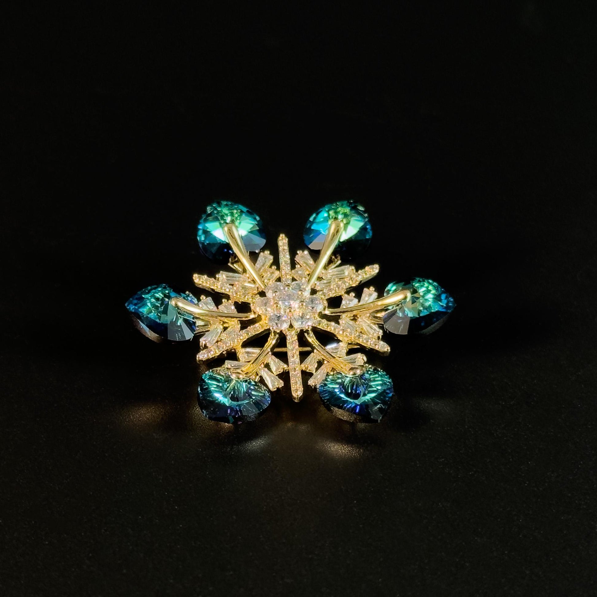 Blue Crystal Snowflake Brooch