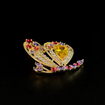 Colorful Zircon Gold Butterfly Brooch