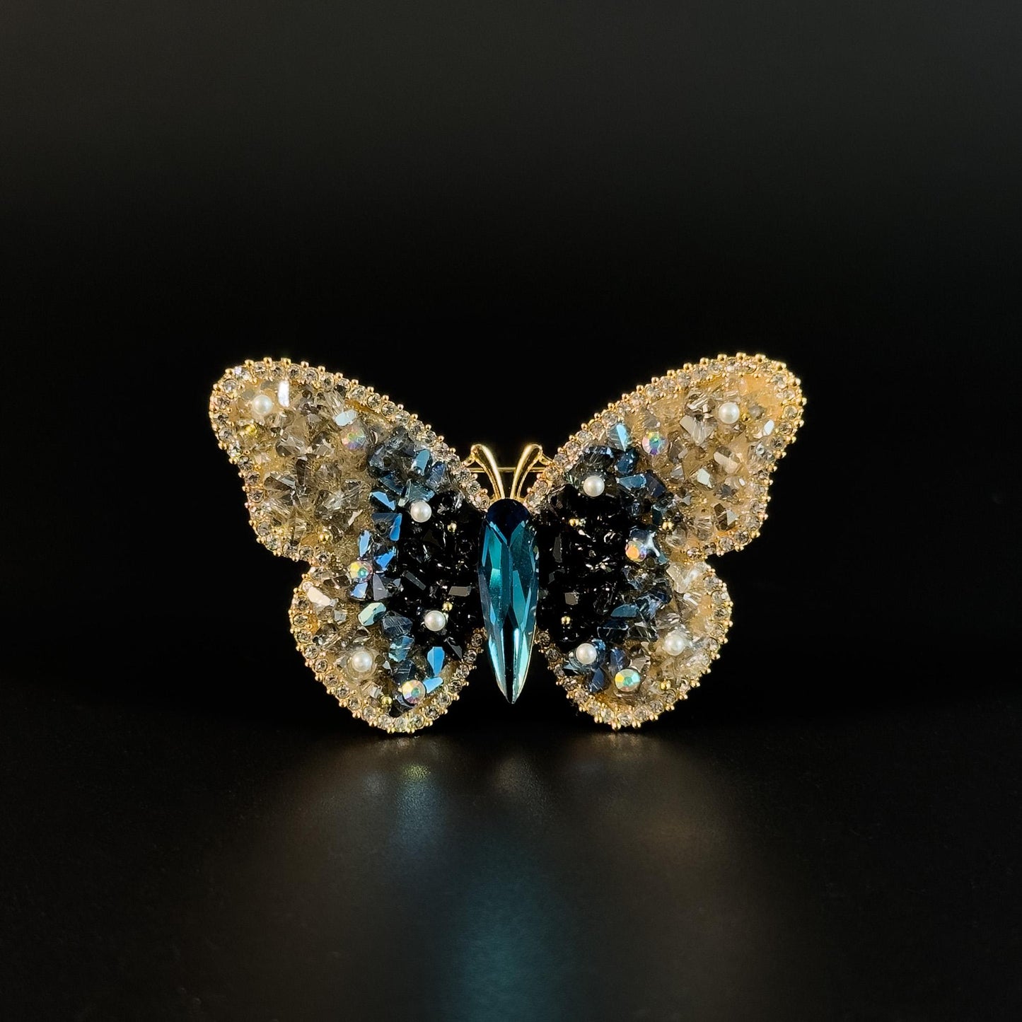 Blue and Gold Gradient Crystal Butterfly Brooch