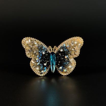 Blue and Gold Gradient Crystal Butterfly Brooch