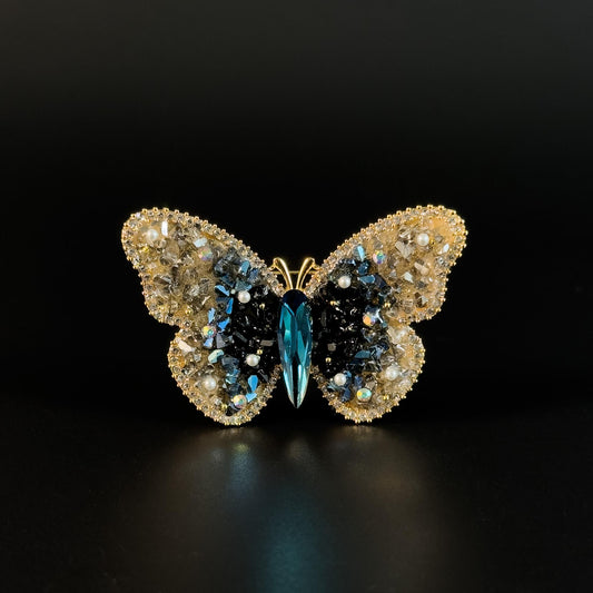 Blue and Gold Gradient Crystal Butterfly Brooch