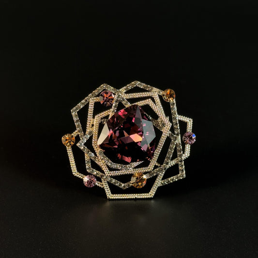 Purple Zircon Rose-Shaped Brooch