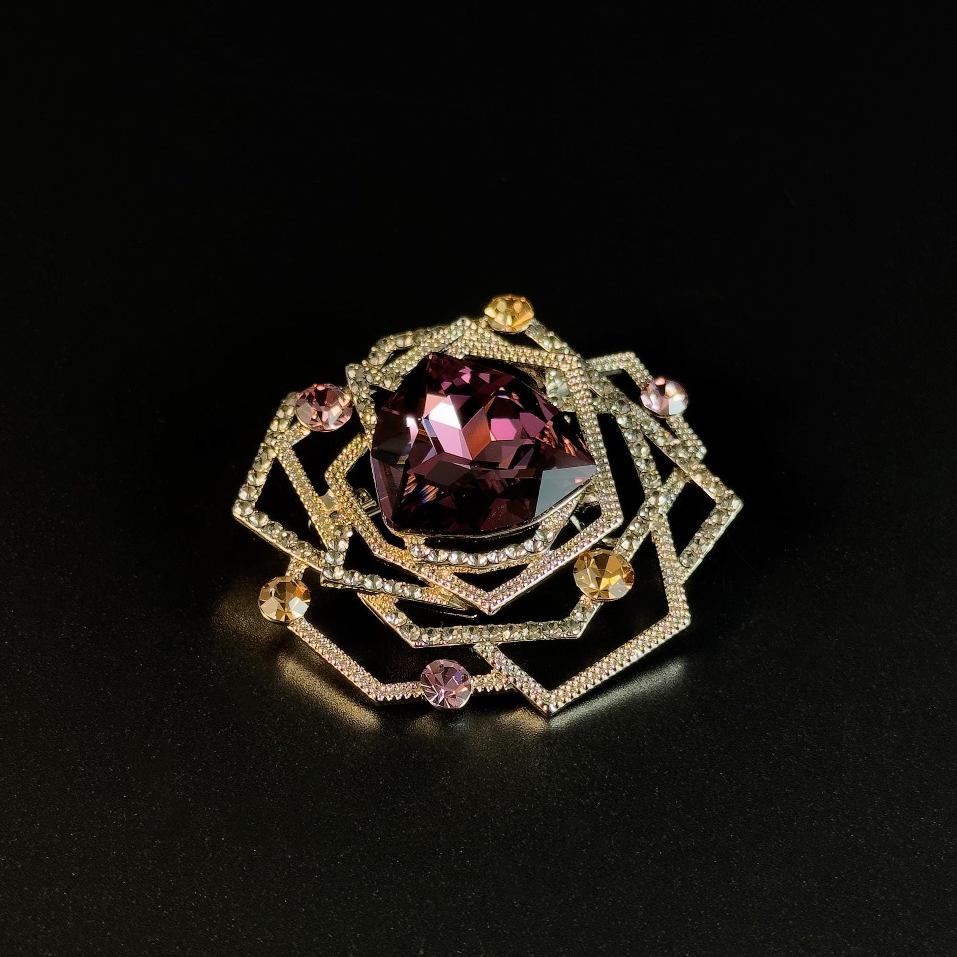 Purple Zircon Rose-Shaped Brooch