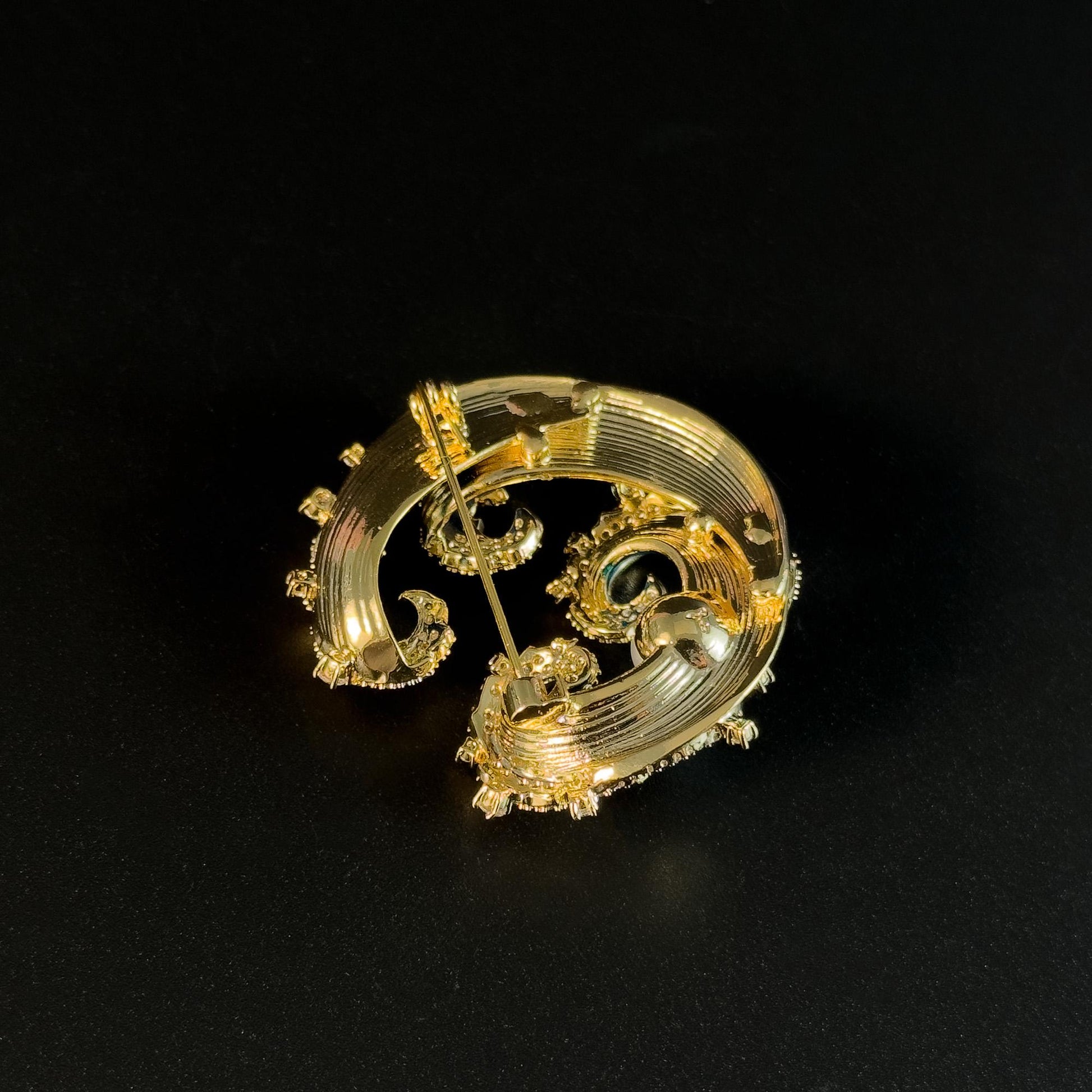 Blue Enamel Wave and Pearl Brooch
