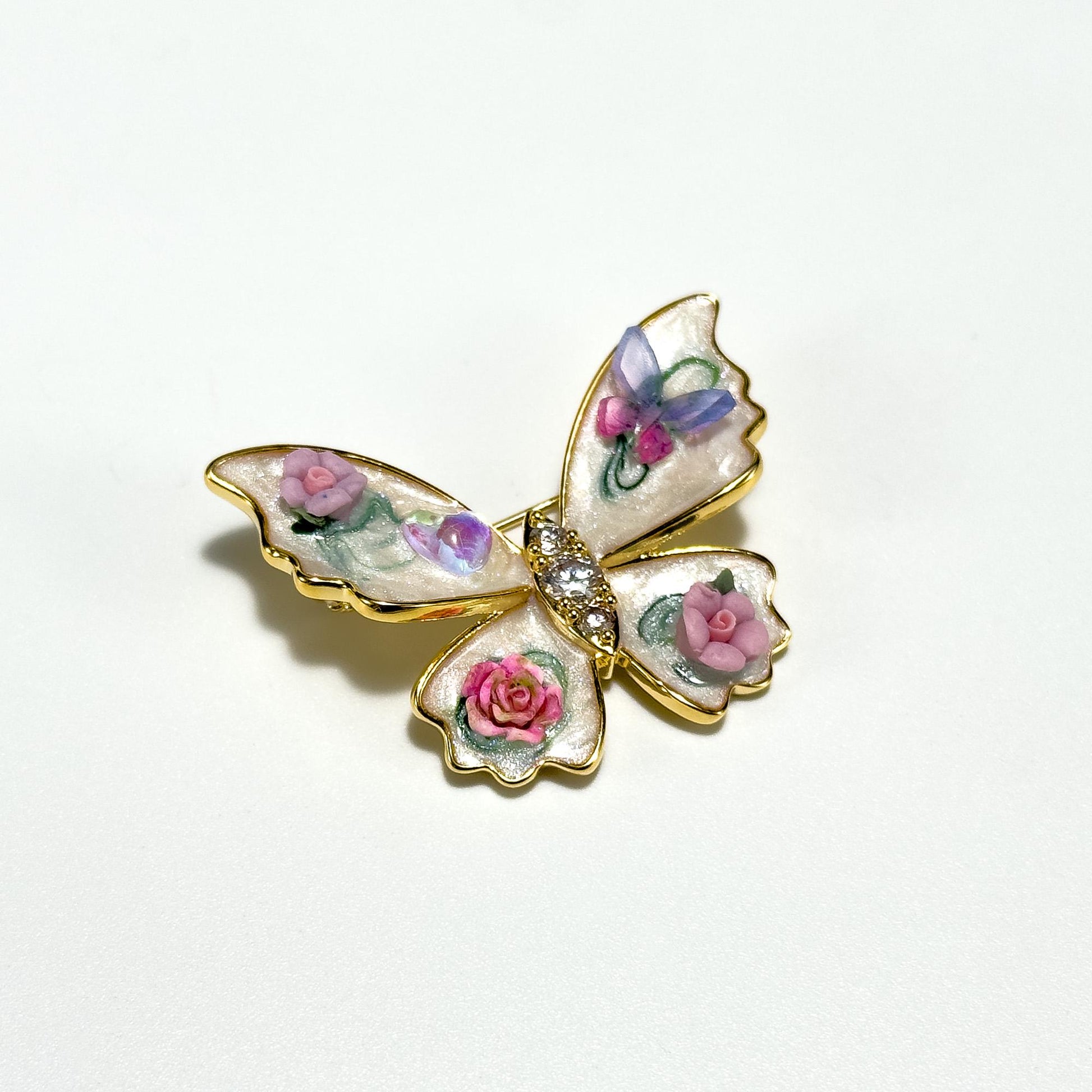 French-Style Floral and Butterfly Brooch