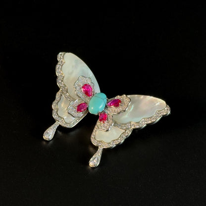 Turquoise and Mother-of-Pearl Butterfly Brooch
