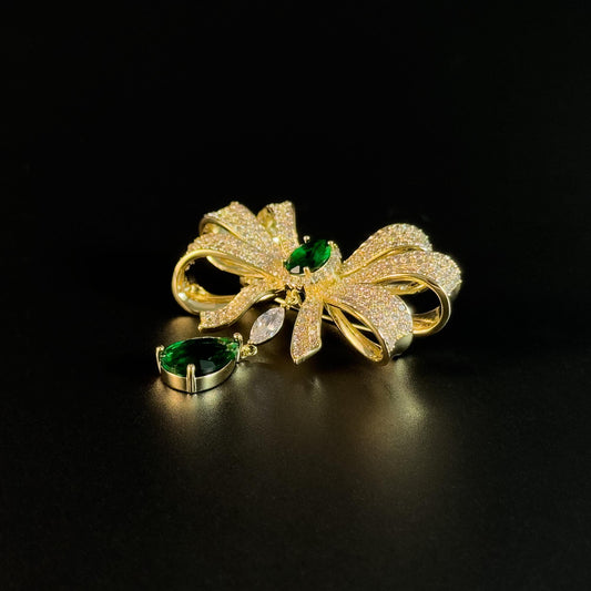 Gold Bow Pearl Pendant Brooch