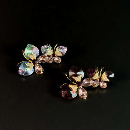 Two Crystal Butterfly Brooches
