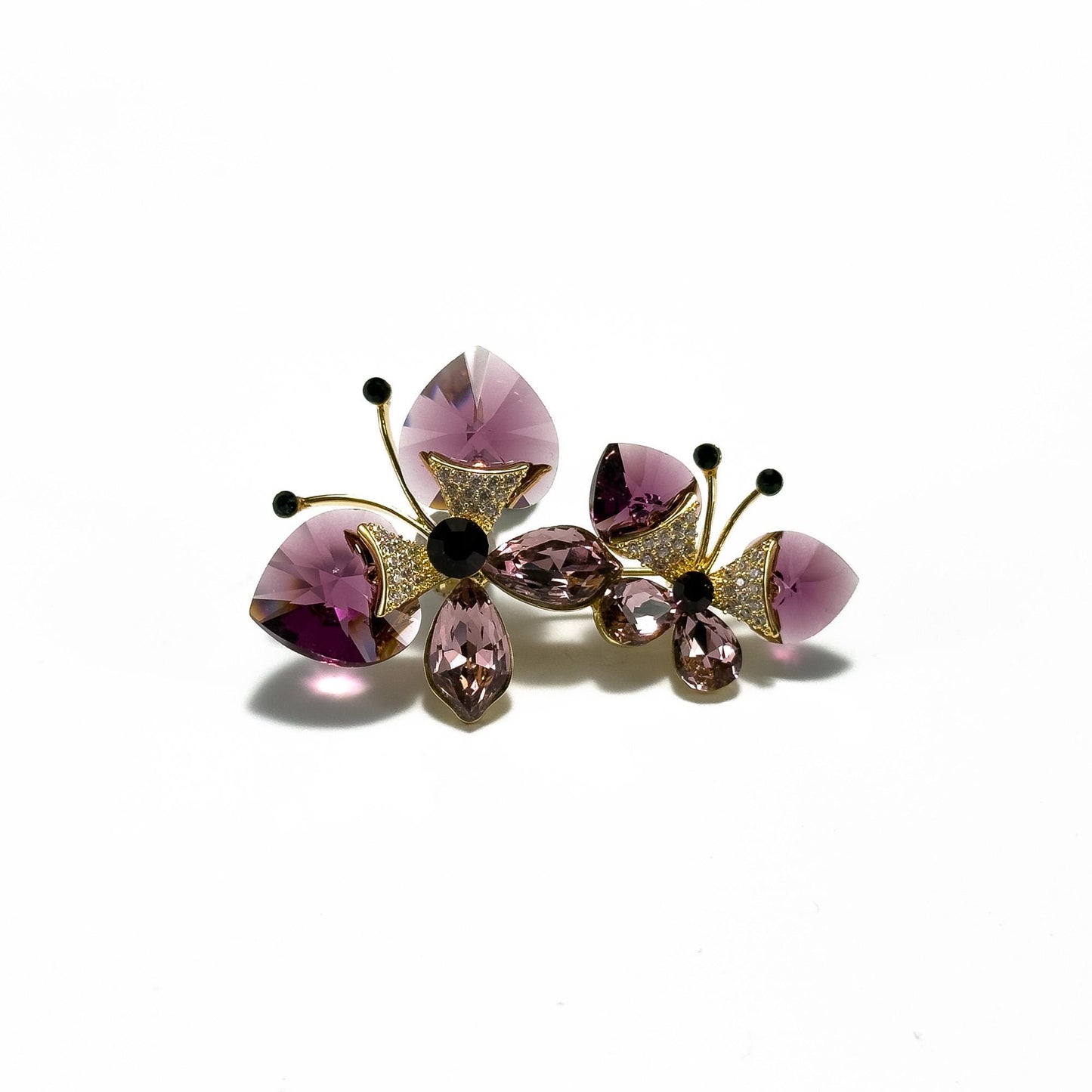 Two Crystal Butterfly Brooches