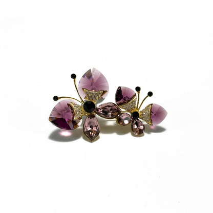 Two Crystal Butterfly Brooches