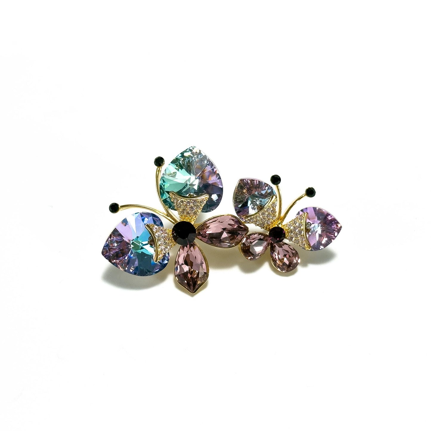 Two Crystal Butterfly Brooches