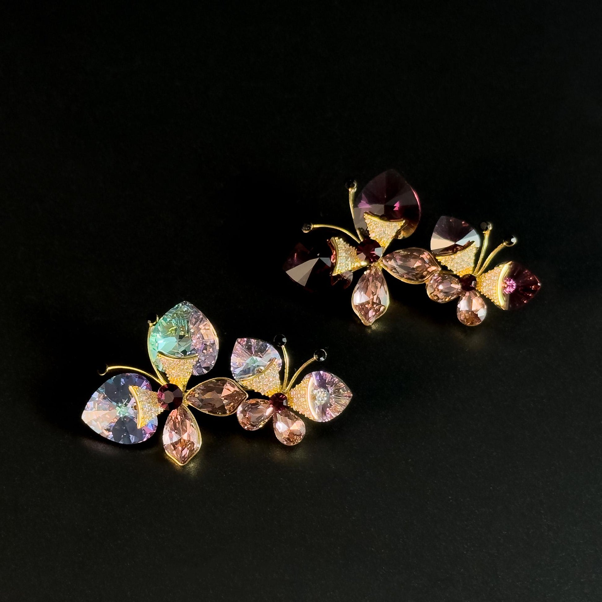 Two Crystal Butterfly Brooches