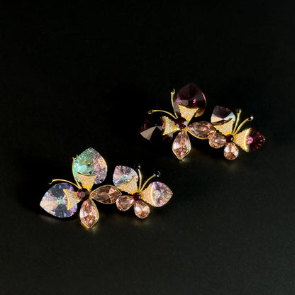 Two Crystal Butterfly Brooches