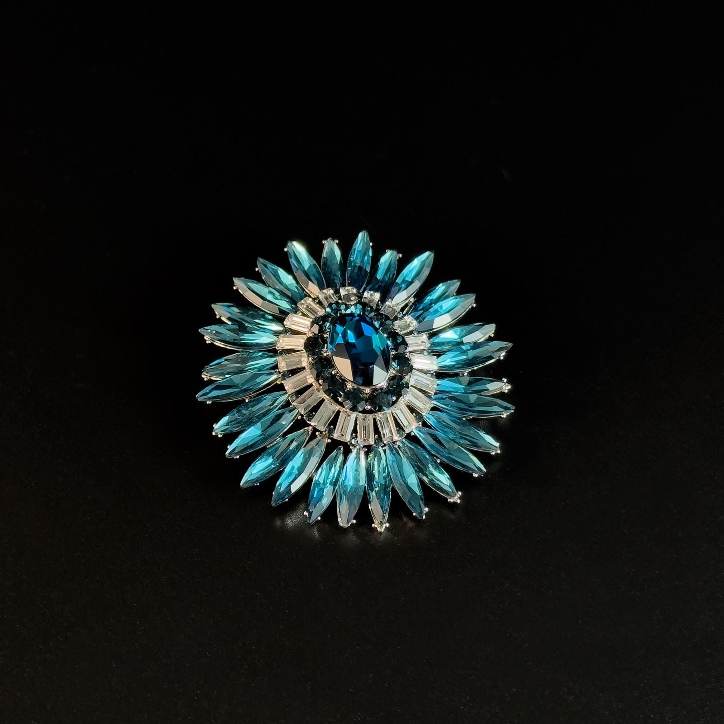 Blue Zircon Flower Brooch