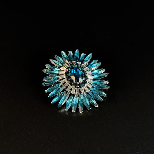 Blue Zircon Flower Brooch