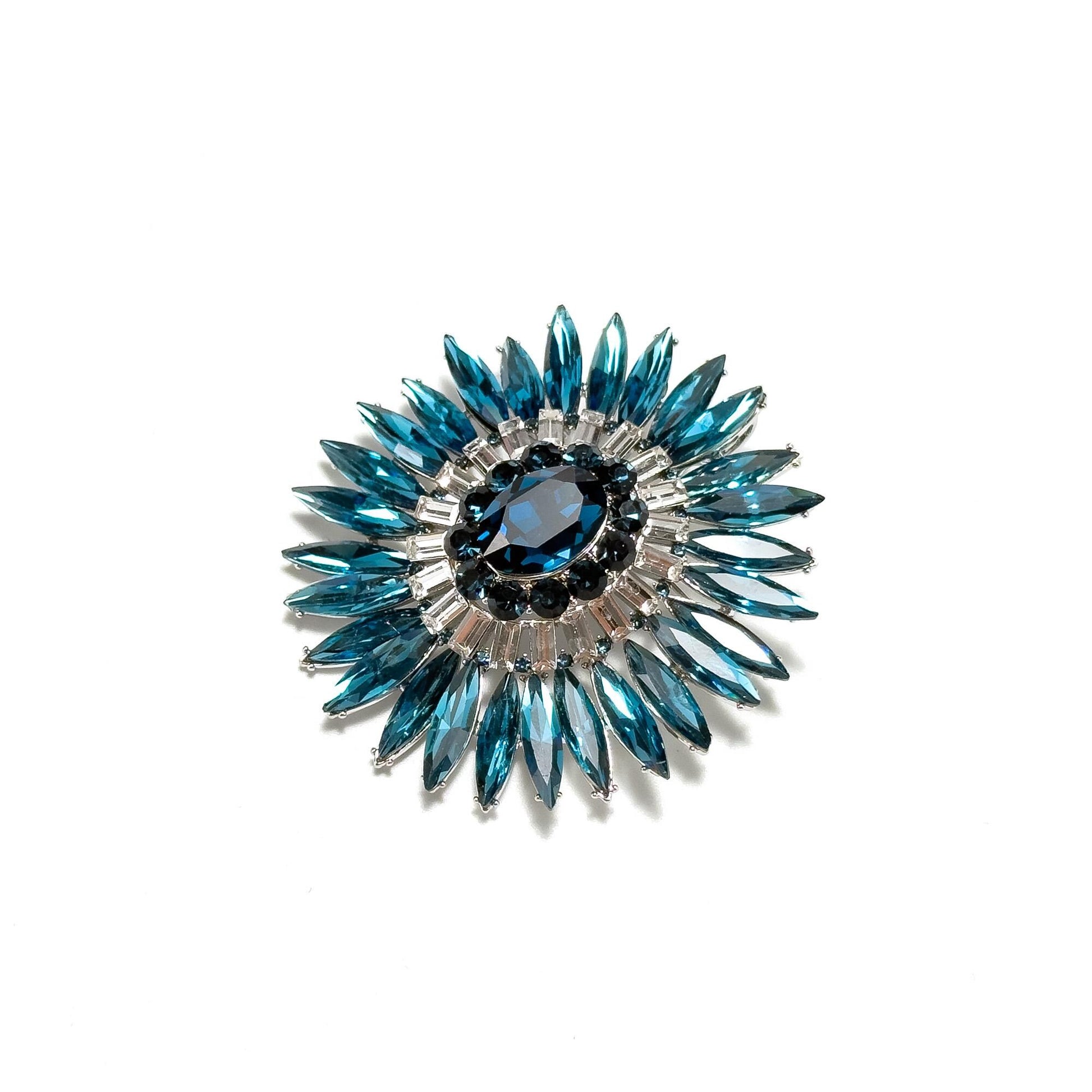 Blue Zircon Flower Brooch