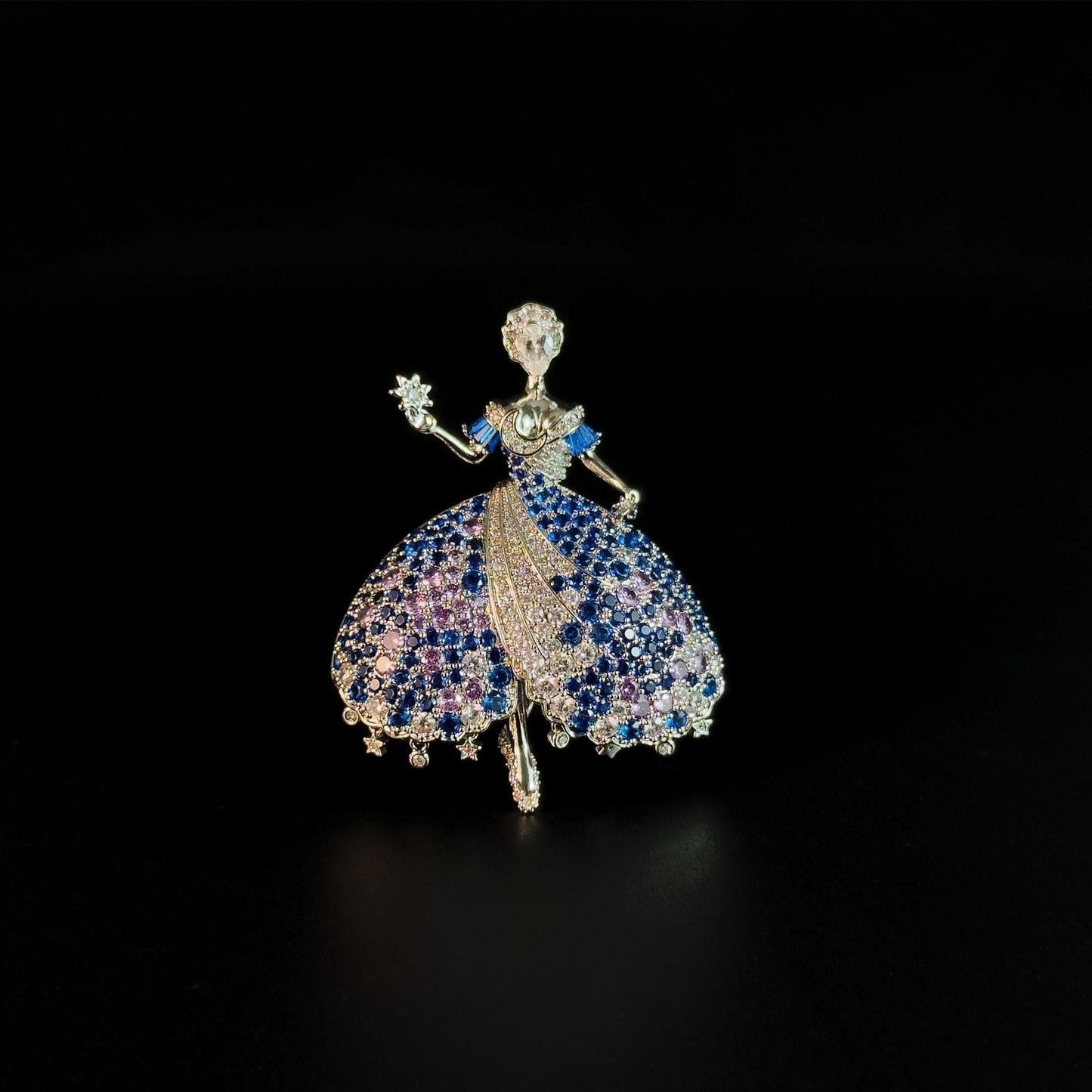 Colored Diamond and Cubic Zirconia Ballerina Brooch