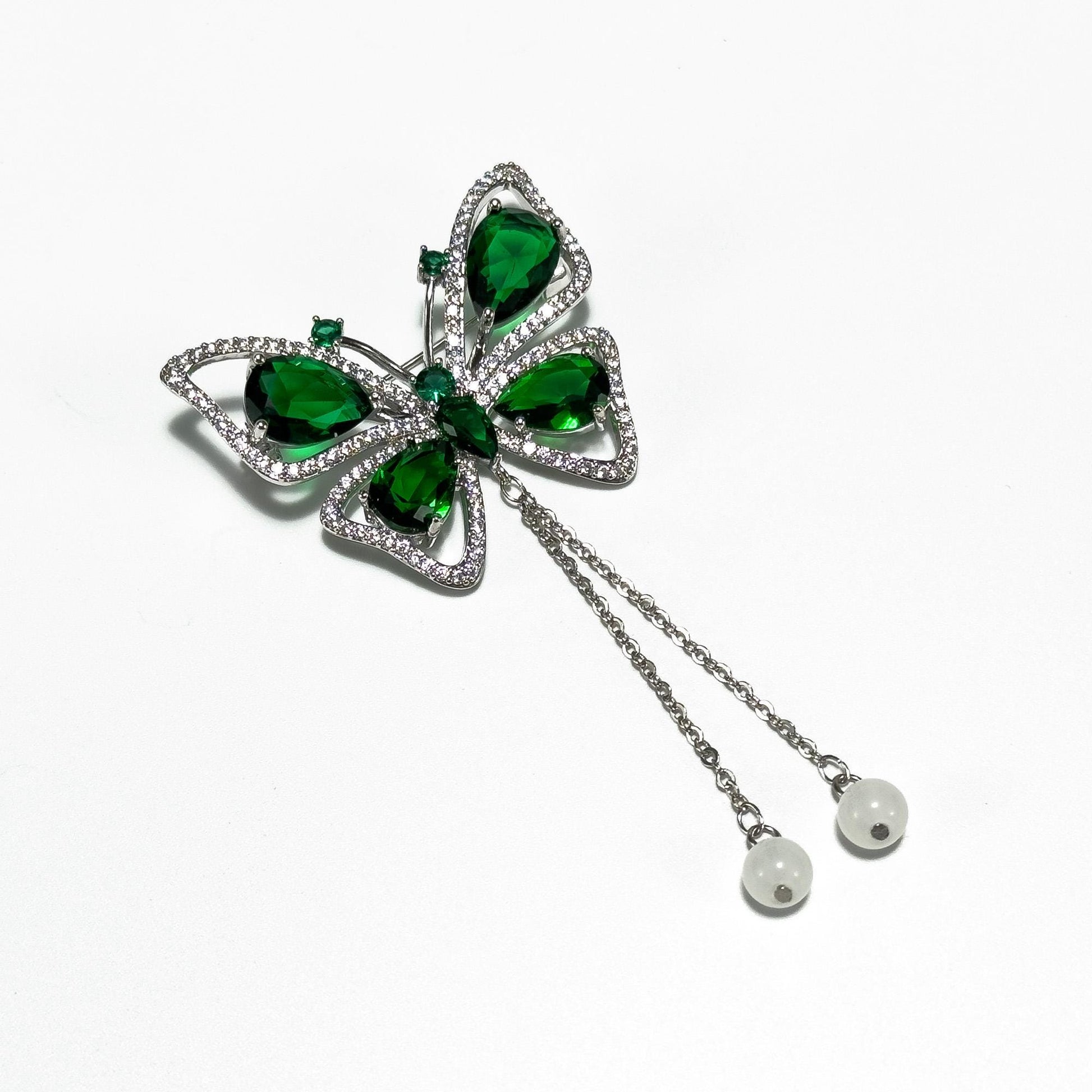 Green Butterfly Tassel Brooch