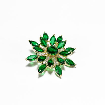 Emerald Zircon Flower Brooch