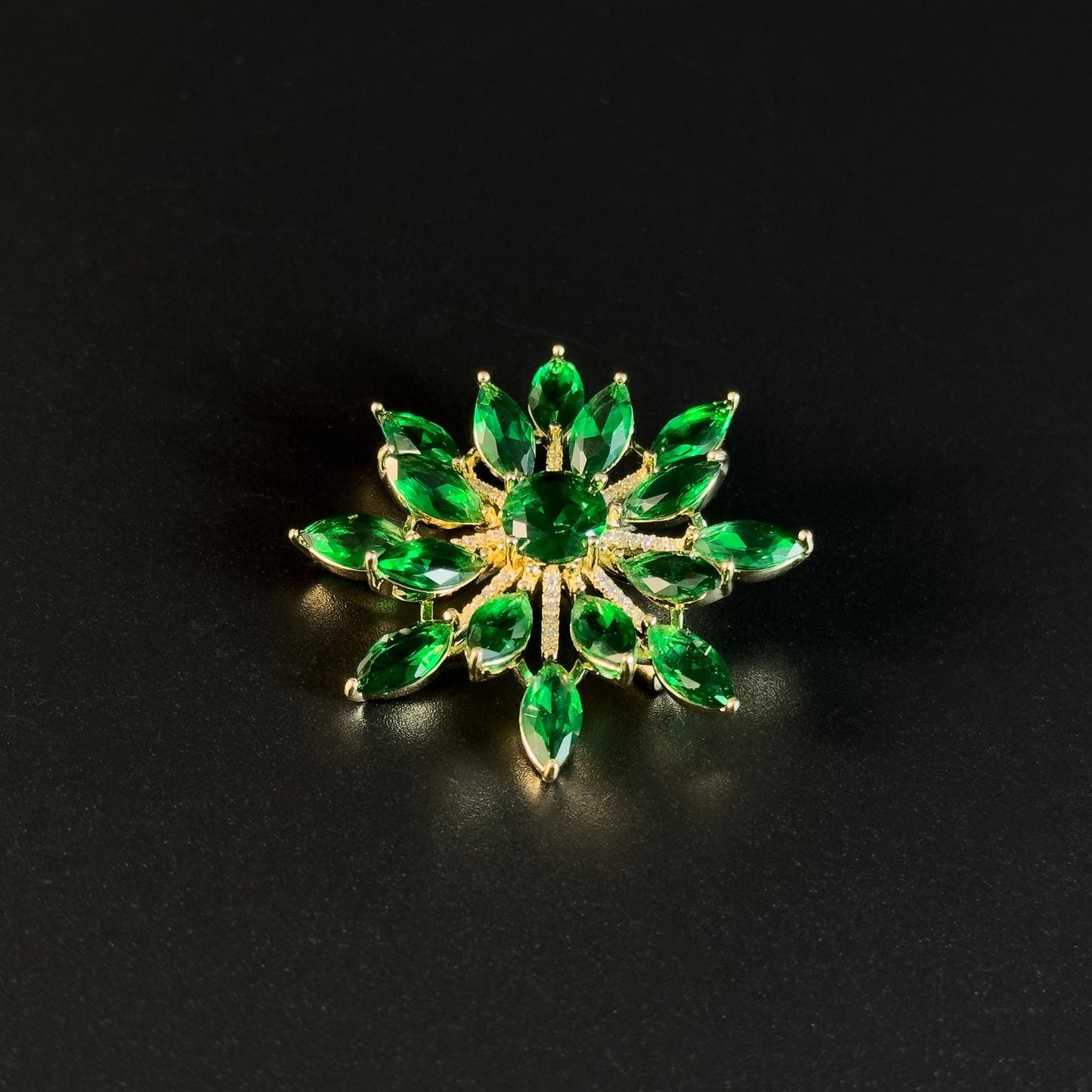 Emerald Zircon Flower Brooch