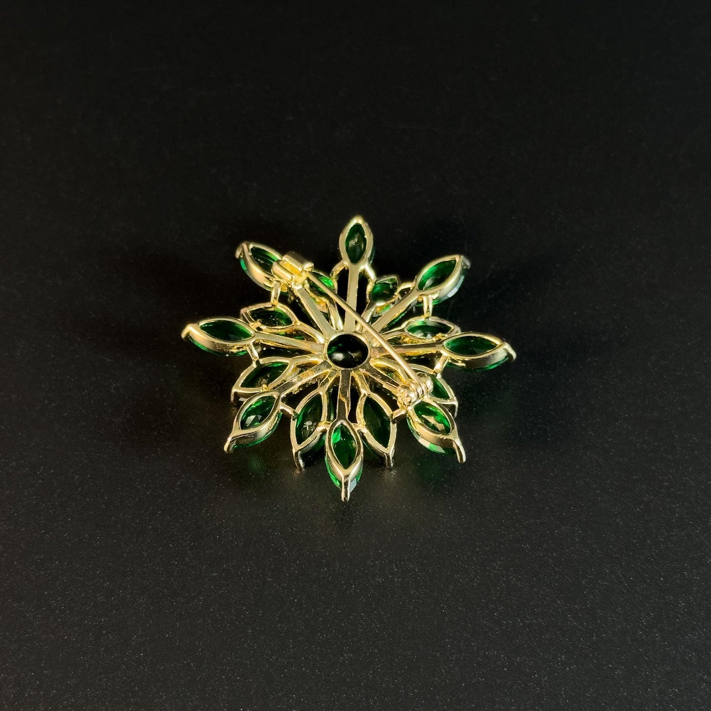 Emerald Zircon Flower Brooch