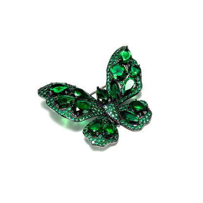 Heavy-Duty Emerald and Zircon Butterfly Brooch