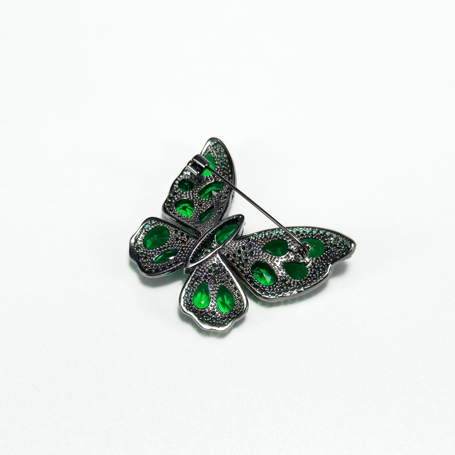 Heavy-Duty Emerald and Zircon Butterfly Brooch