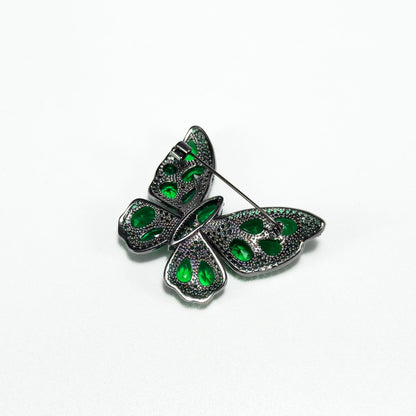 Heavy-Duty Emerald and Zircon Butterfly Brooch