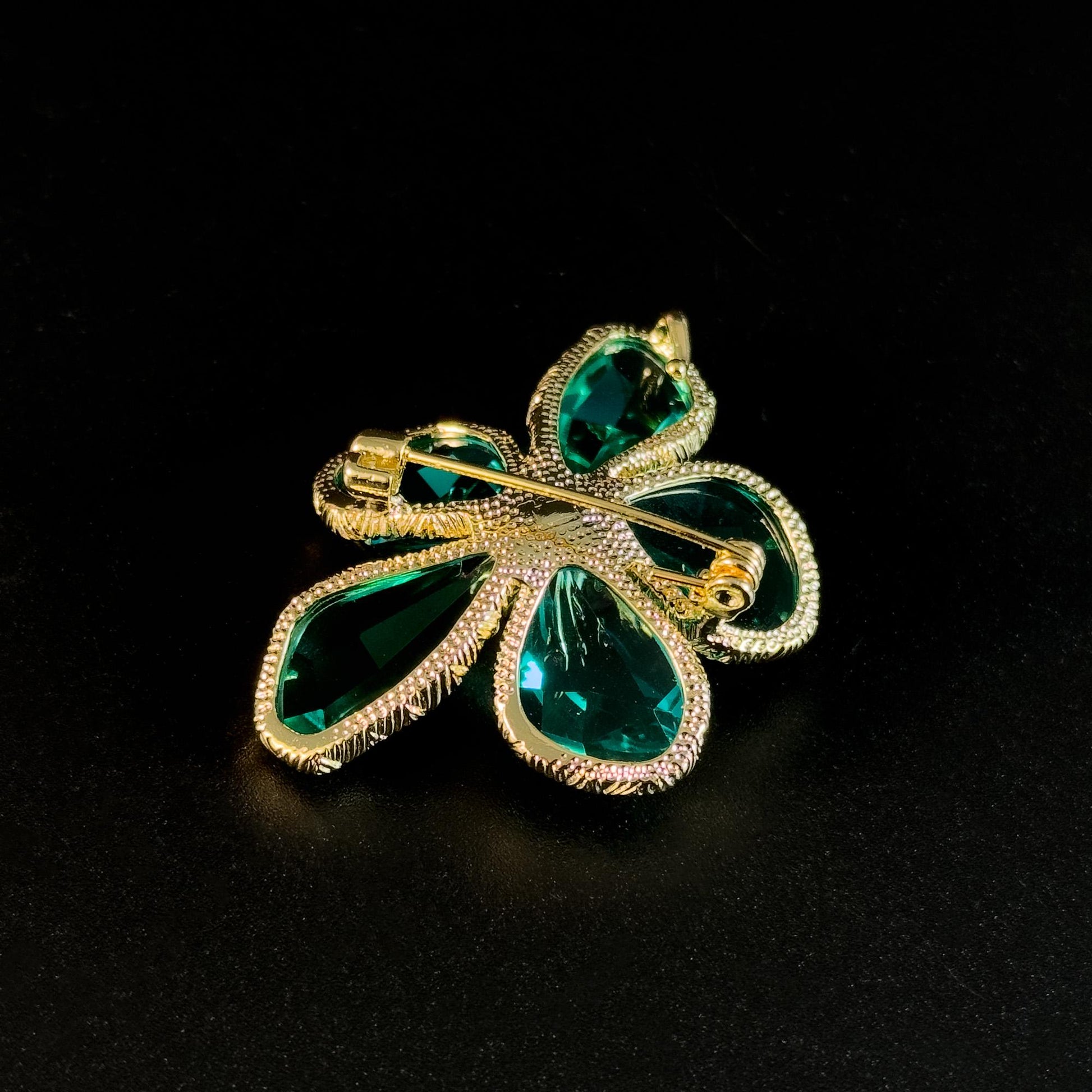 Pink Flower Stamen and Green Petals Brooch