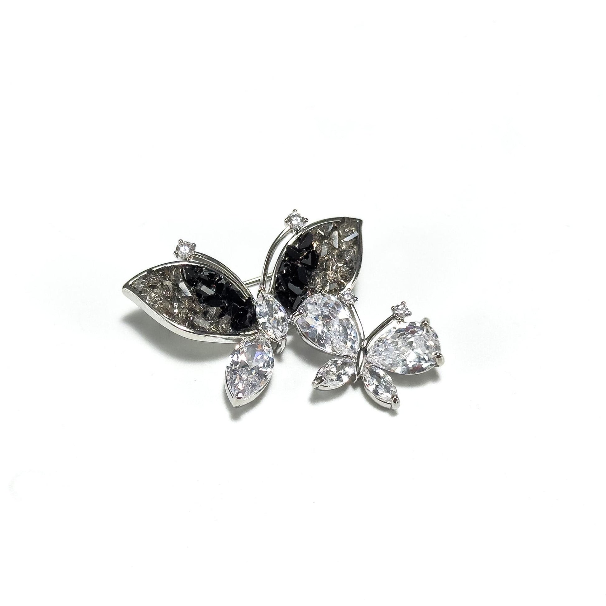 Gradient Black Diamond Butterfly Brooch