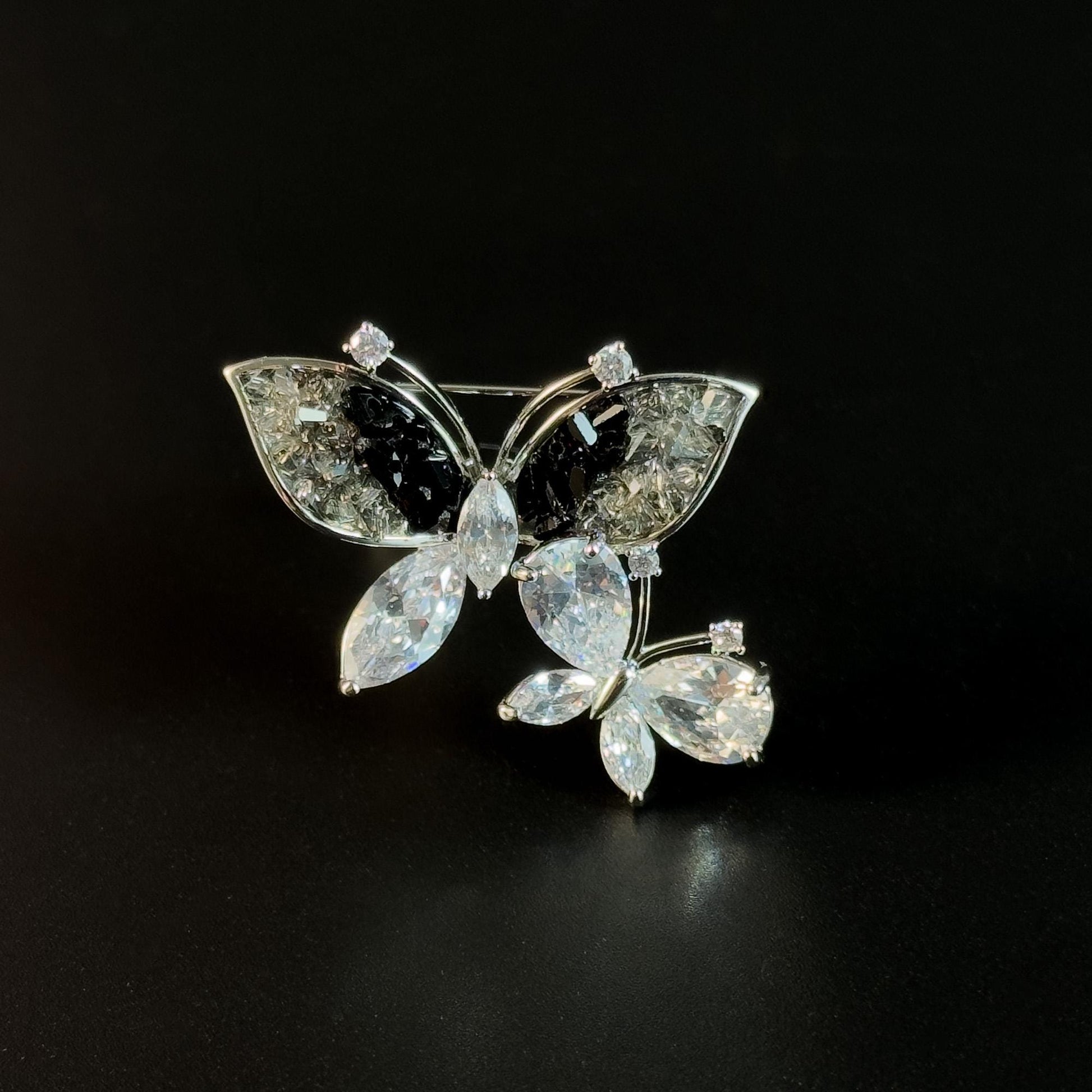Gradient Black Diamond Butterfly Brooch