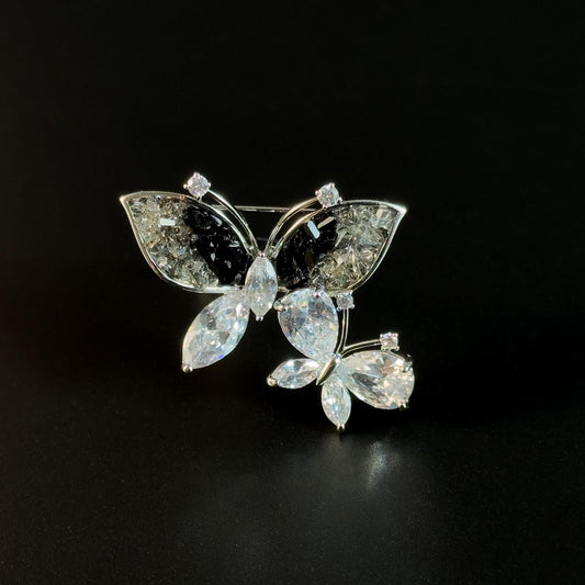Gradient Black Diamond Butterfly Brooch