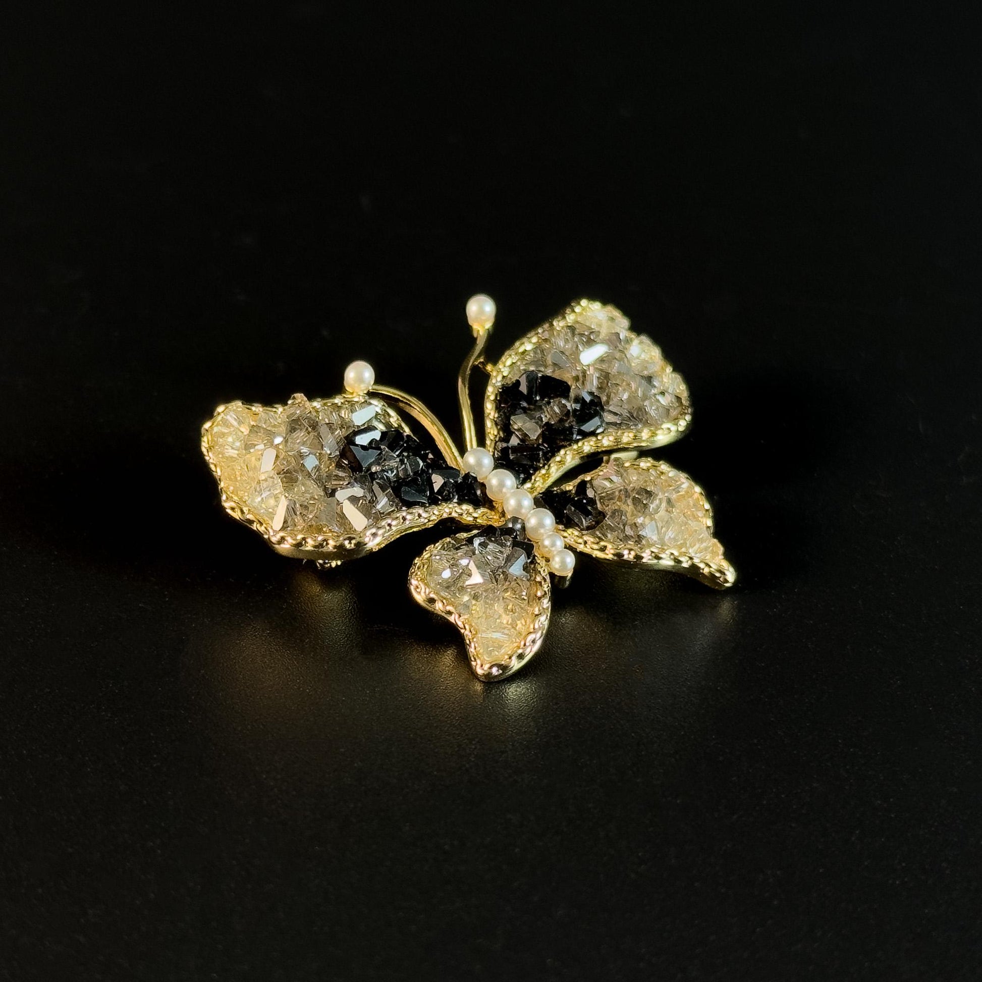 Gradient Black Diamond Butterfly Brooch