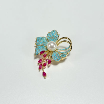 Blue Star Flower Brooch