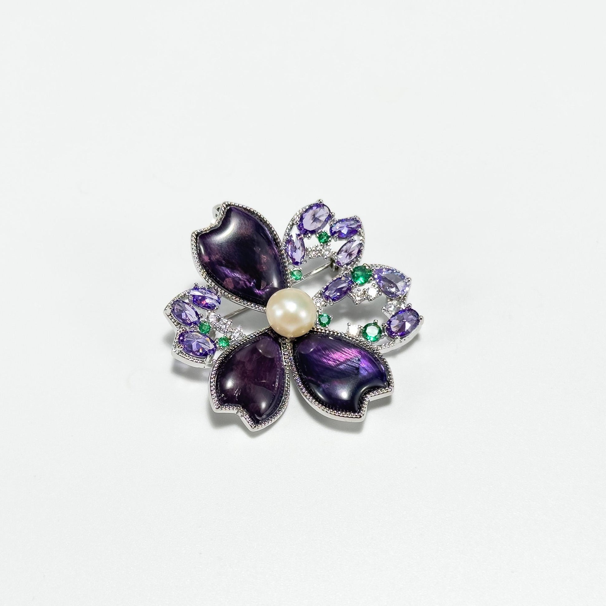 Purple Flower Pearl Brooch