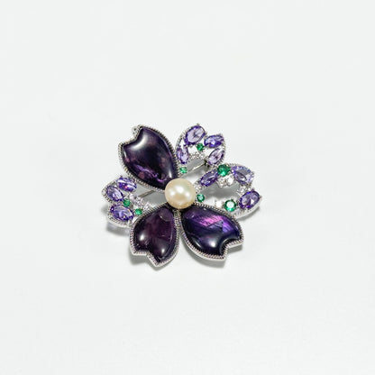Purple Flower Pearl Brooch