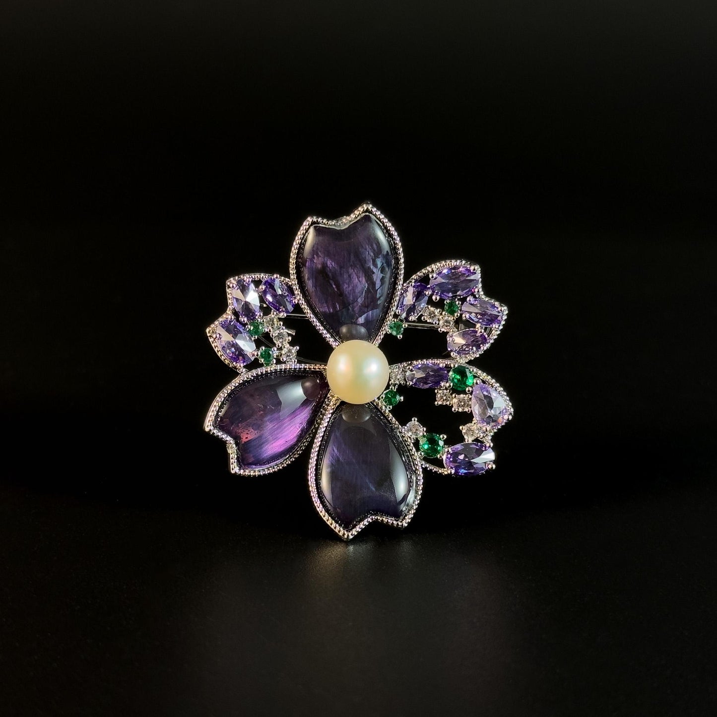 Purple Flower Pearl Brooch