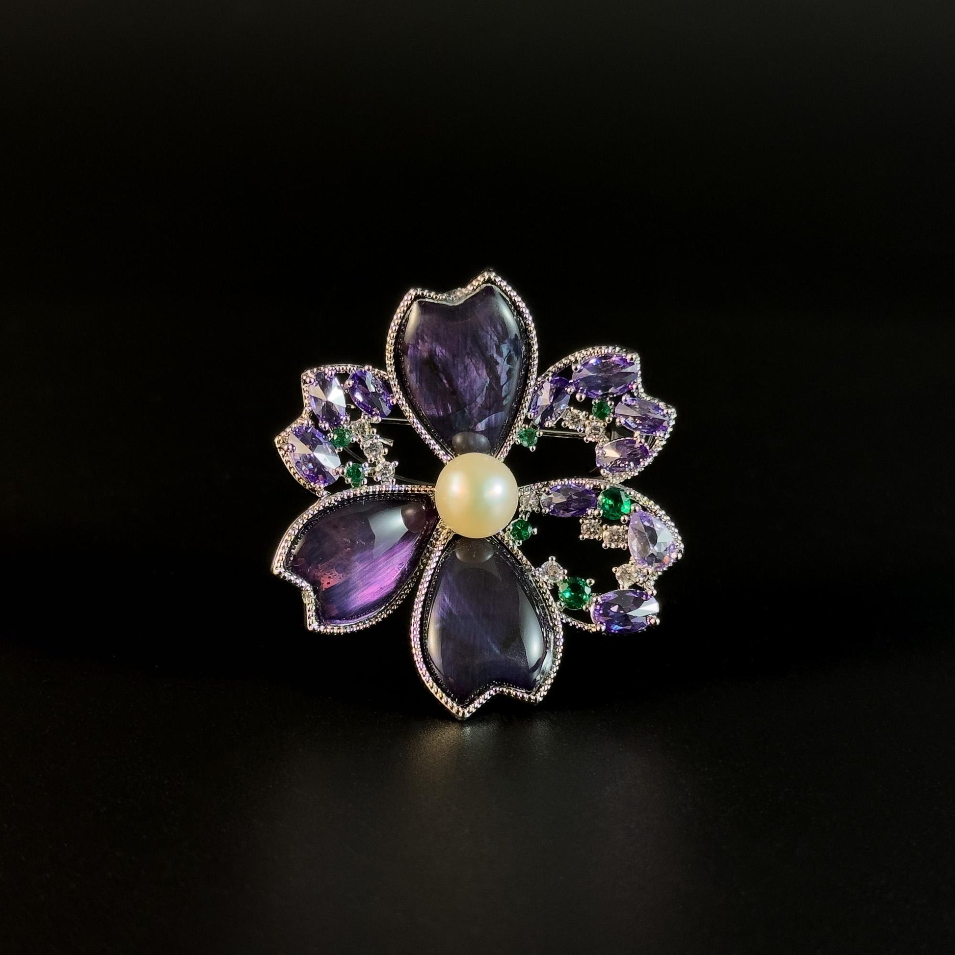 Purple Flower Pearl Brooch