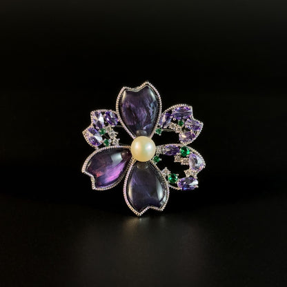 Purple Flower Pearl Brooch