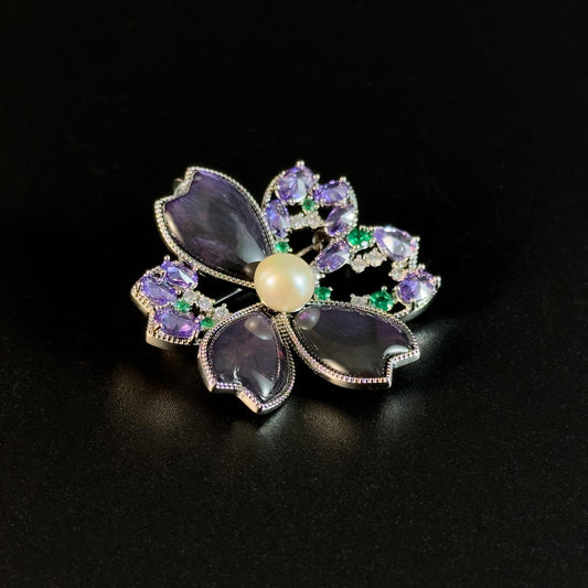 Purple Flower Pearl Brooch