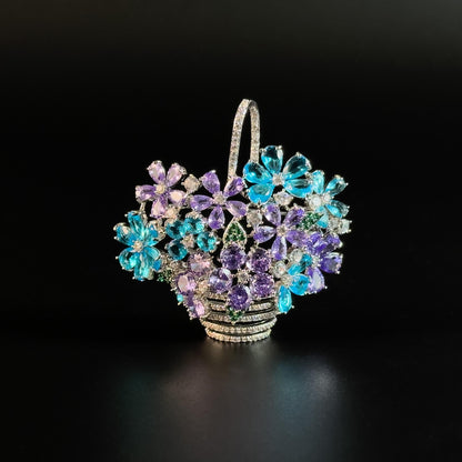 Colorful Flower Basket Brooch