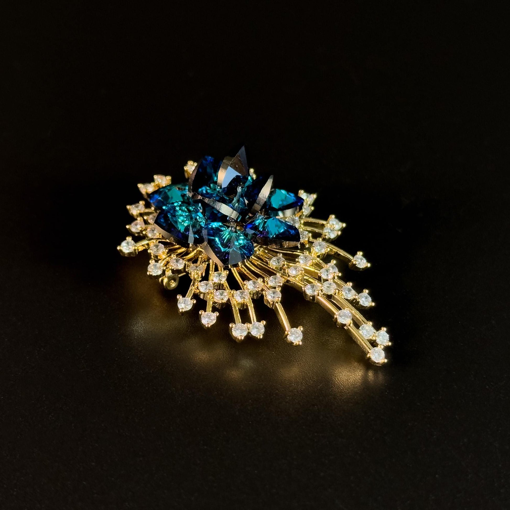 Blue Crystal Firework Brooch