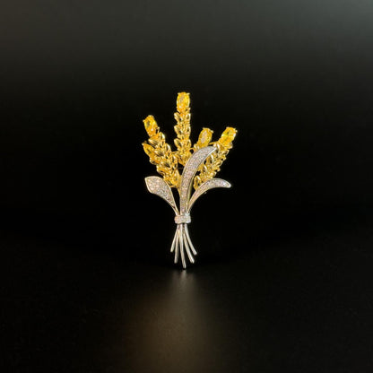 Golden Wheat Bouquet Brooch