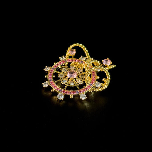 Pink Ship's Wheel Brooch